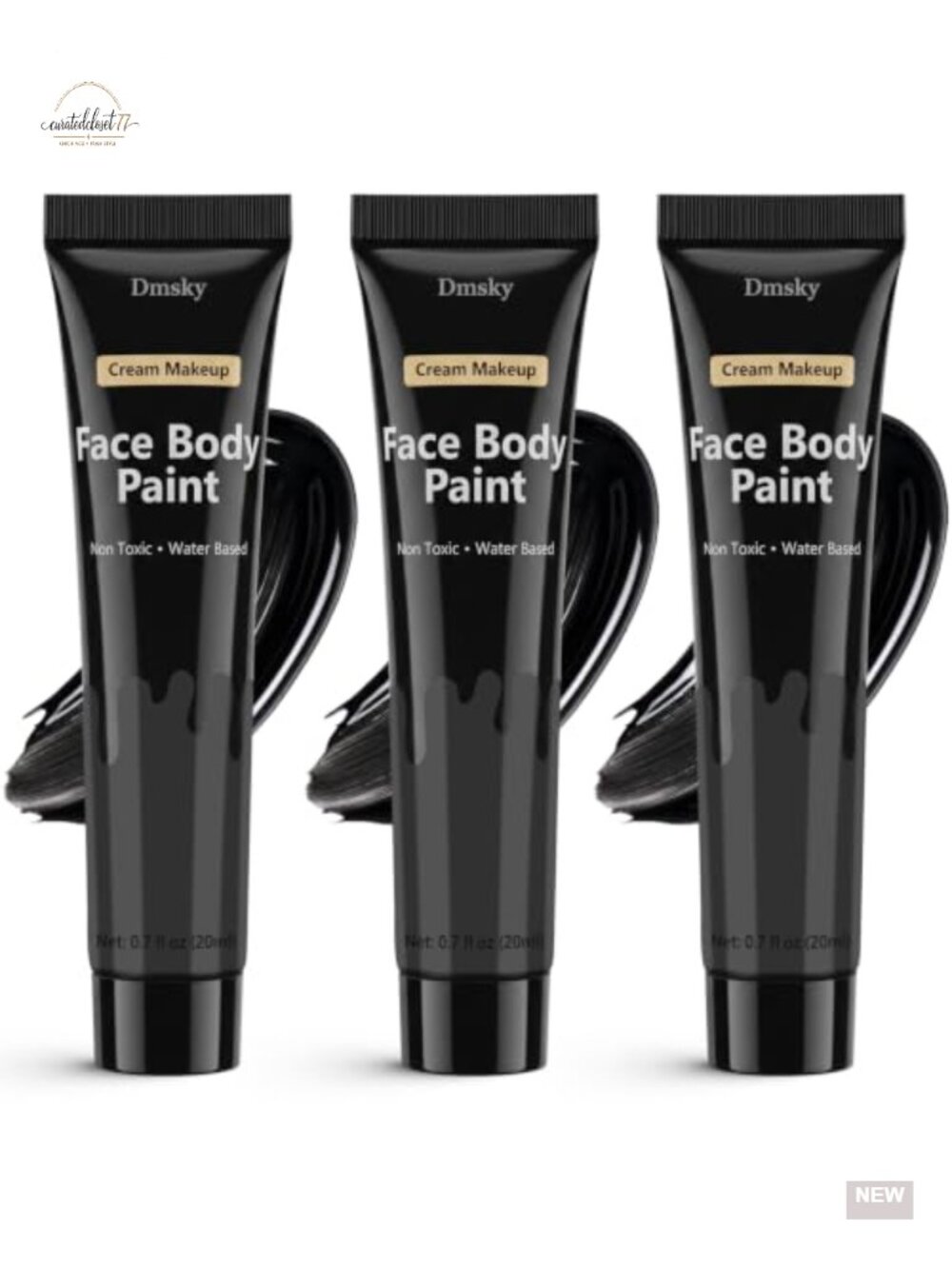 3 Pack Black Body Paint Cream Water Based Face Paint for Adults Halloween